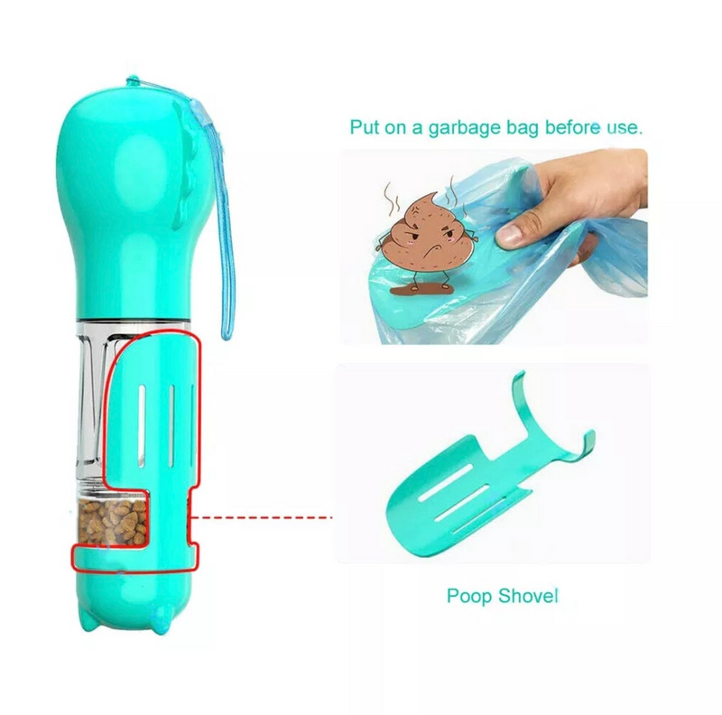 Pet 4 in1 Feeder Puppy Dog Cat Water Bottle Cup Travel Pooper Scooper Outdoor