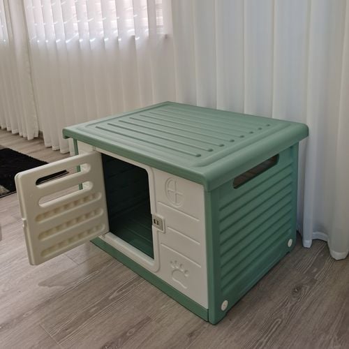 YES4PETS Small Plastic Pet Dog Puppy Cat House Kennel With Door Green