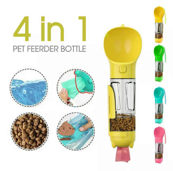 Pet 4 in1 Feeder Puppy Dog Cat Water Bottle Cup Travel Pooper Scooper Outdoor