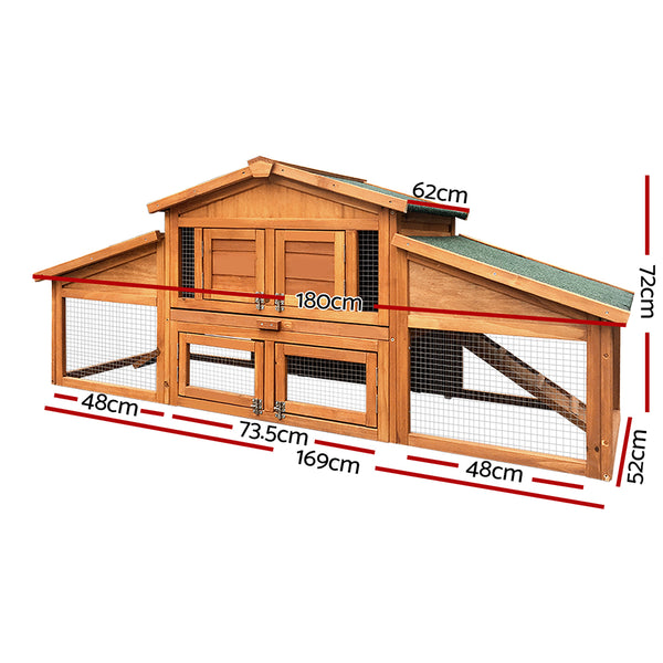 i.Pet Chicken Coop Rabbit Hutch 169cm x 52cm x 72cm Large House Outdoor Wooden Run Cage