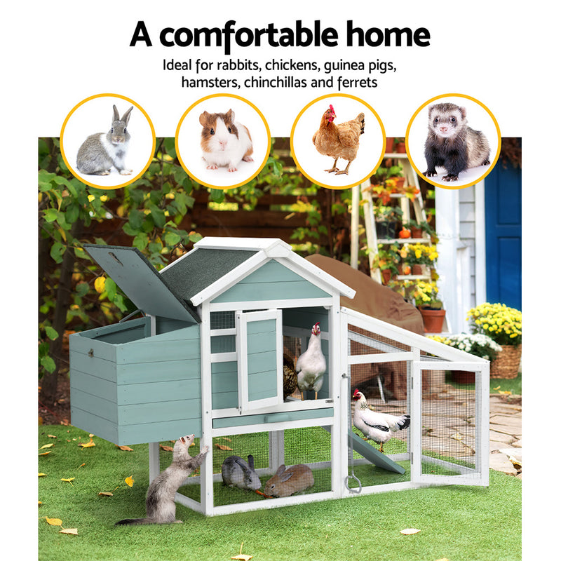 i.Pet Chicken Coop Rabbit Hutch 150cm x 60cm x 93cm Large House Run Cage Wooden Outdoor Bunny