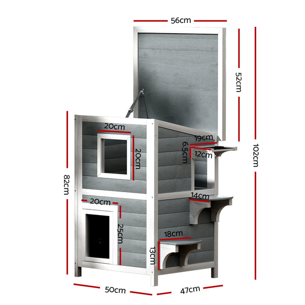 i.Pet Cat House Outdoor Shelter 56cm x 52cm x 82cm Rabbit Hutch Wooden Condo Small Dog Pet Enclosure