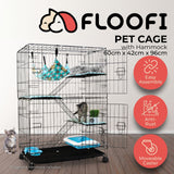 FLOOFI Three-Level Pet Rabbit Bird Cage with Hammock (Black)