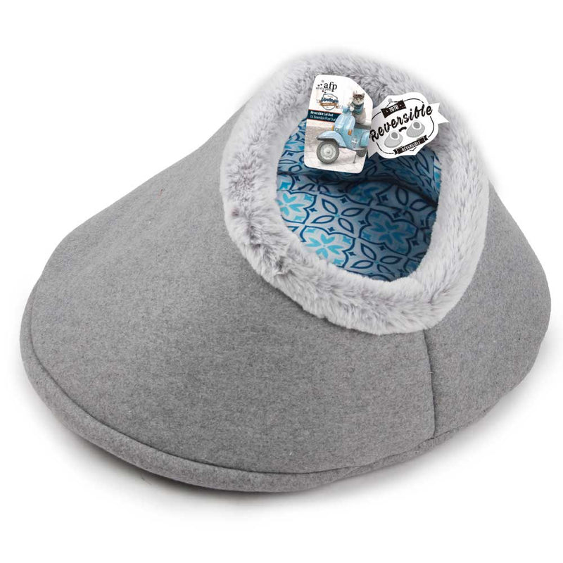 Igloo Cat Bed Reversible Cave - Retro Vintage Faux Felt Fabric