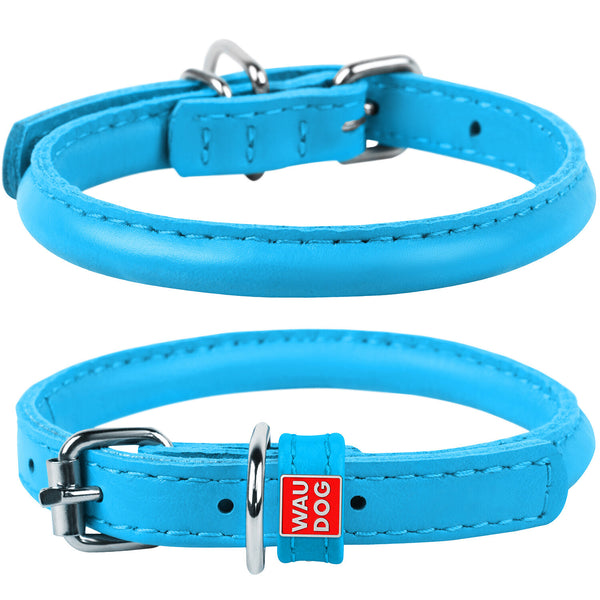 Waudog Leather Round Cat Collar Blue