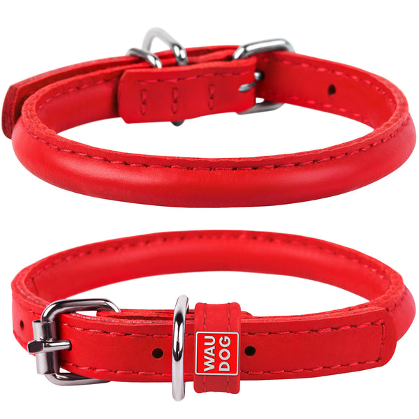 Waudog Leather Round Cat Collar Red