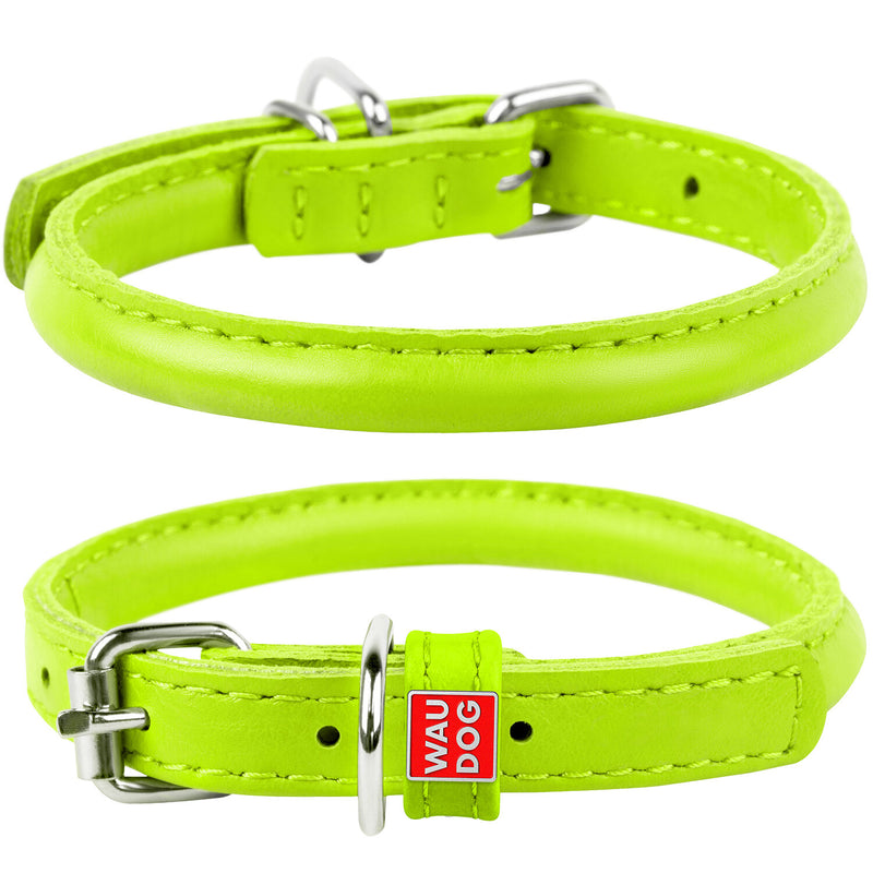 Waudog Leather Round Dog Collar Green