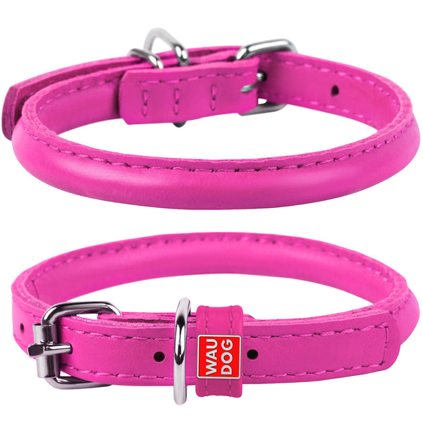 Waudog Leather Round Cat Collar Pink