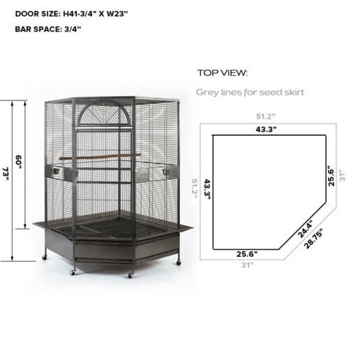 YES4PETS 185cm XXL Corner Bird Cage Pet Parrot Aviary  Perch Castor Wheel