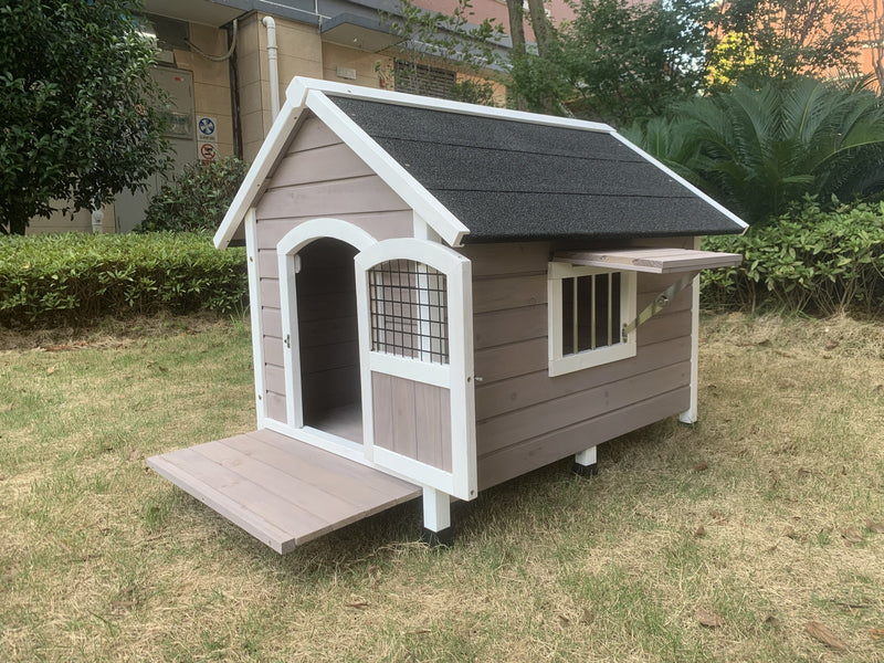 YES4PETS XL Timber Pet Dog Kennel House Puppy Wooden Timber Cabin With Door Grey