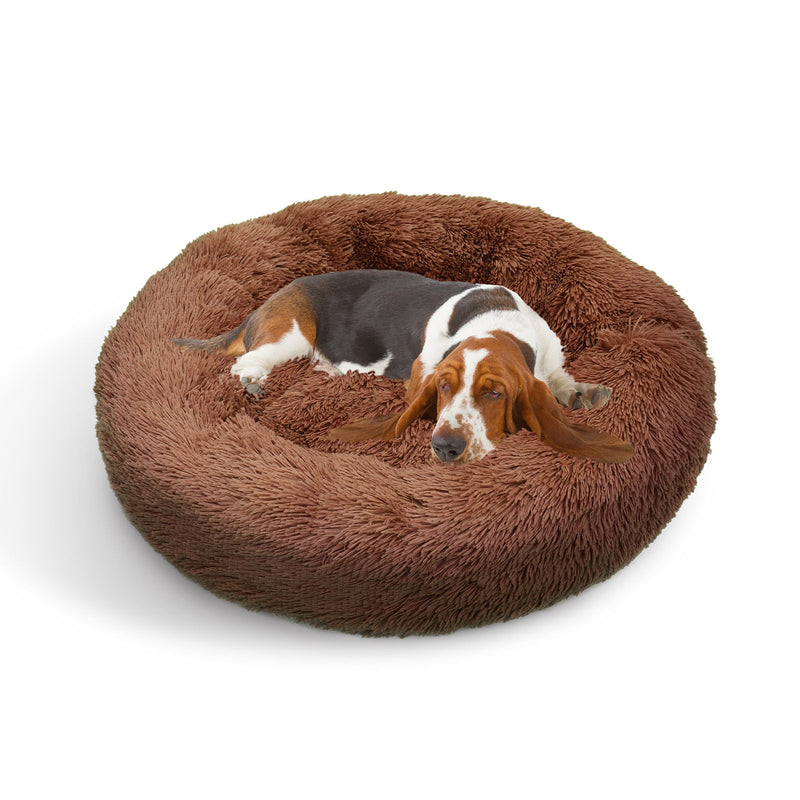 Pet Dog Bed Bedding Warm Plush Round Soft Dog Nest Light Coffee  XL 100cm