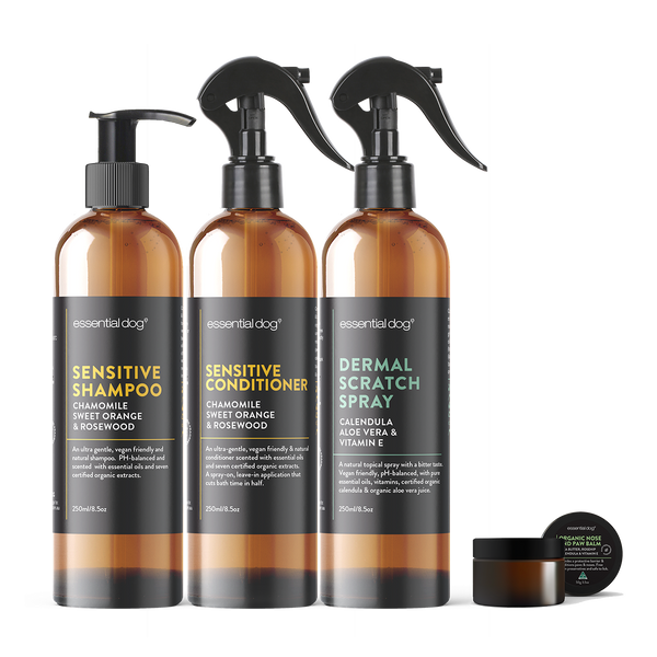 Sensitive Skin Itch Pack: Dog Shampoo, Conditioner, Dermal Scratch Spray & Paw Balm