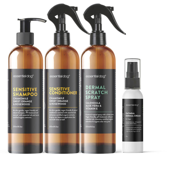 Sensitive Skin Itch Pack: Dog Shampoo, Conditioner, Dermal Scratch Spray & Cream