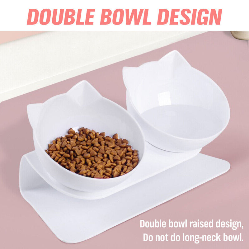 Double Cat Bowl Pet Bowl Stand Dog Elevated Feeder Food Water Raised Lifted