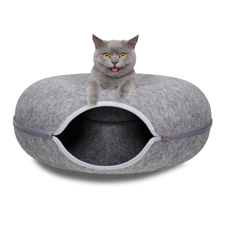 Cat Tunnel Bed Dark Grey Felt Pet Puppy Nest Cave Toy