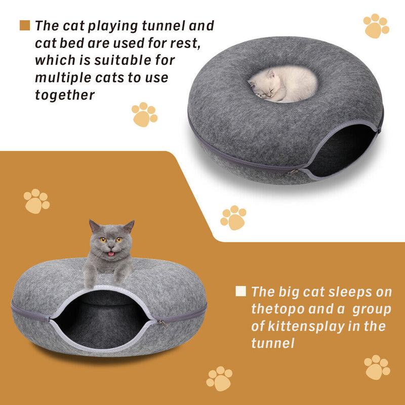 Cat Tunnel Bed Dark Grey Felt Pet Puppy Nest Cave Toy