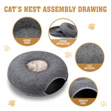 Cat Tunnel Bed Dark Grey Felt Pet Puppy Nest Cave Toy