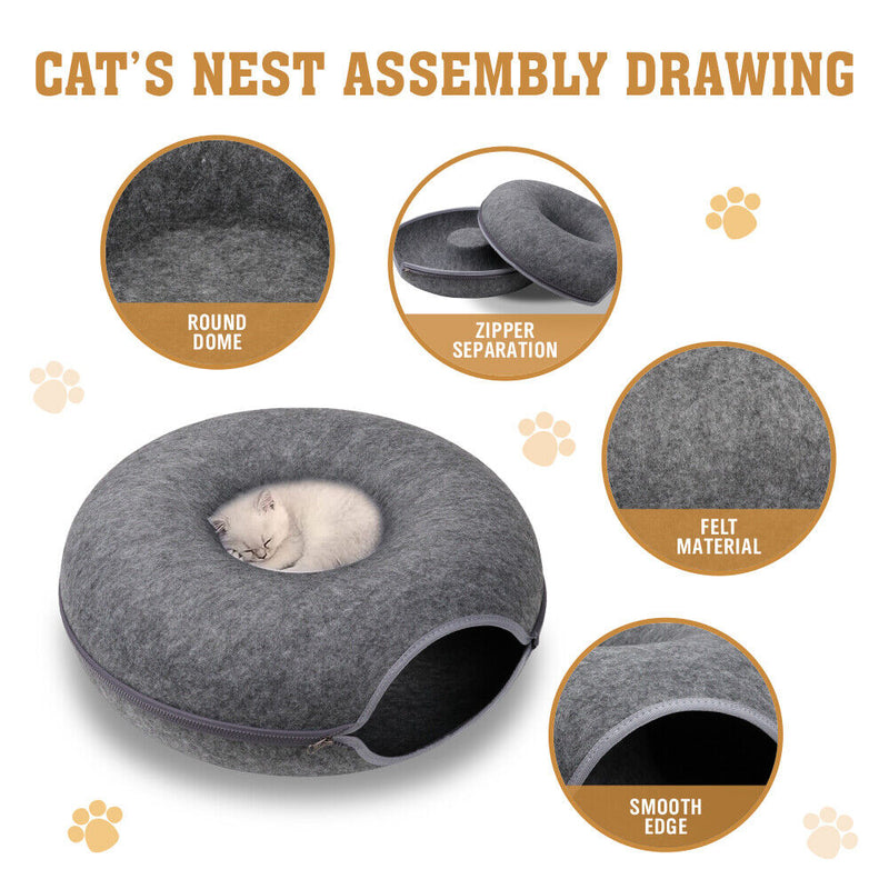 Cat Tunnel Bed Dark Grey Felt Pet Puppy Nest Cave Toy