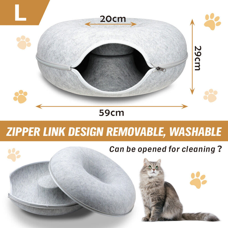 Cat Tunnel Bed Dark Grey Felt Pet Puppy Nest Cave Toy