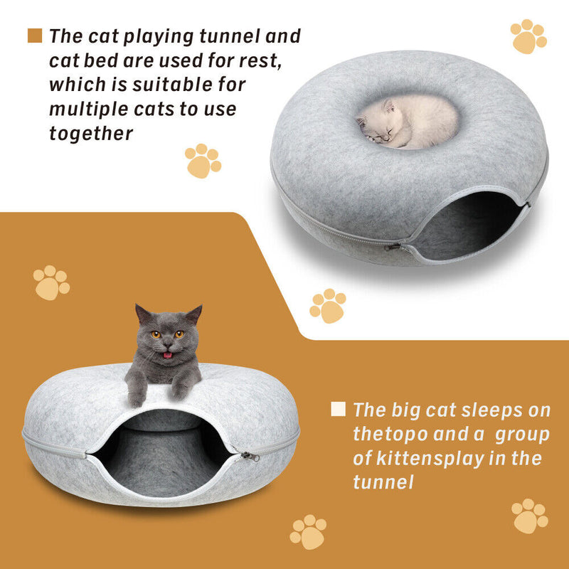 Cat Tunnel Bed Dark Grey Felt Pet Puppy Nest Cave Toy