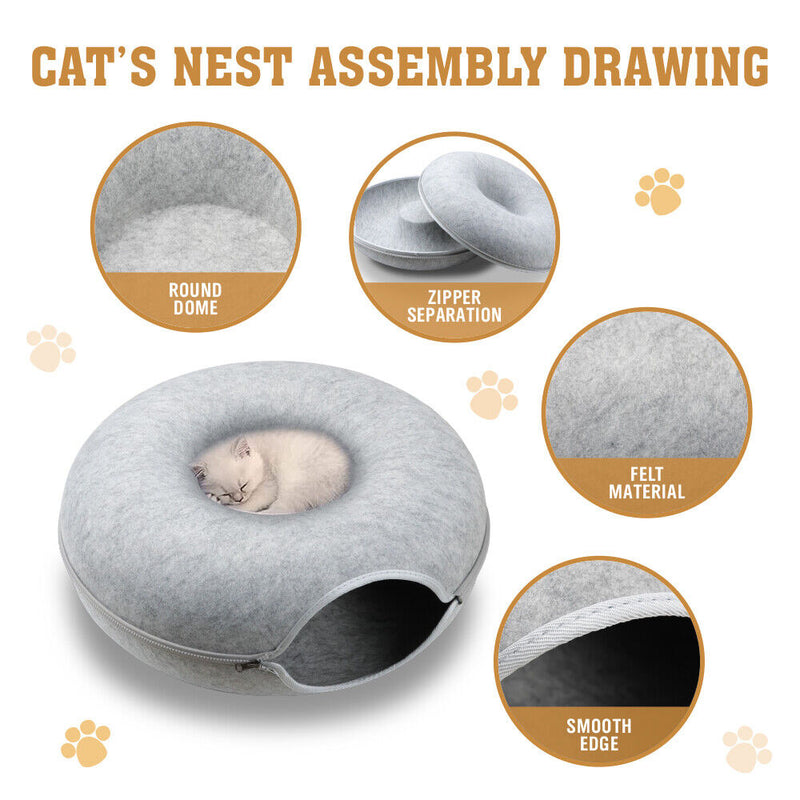 Cat Tunnel Bed Dark Grey Felt Pet Puppy Nest Cave Toy