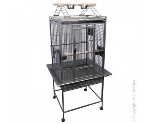 AVI ONE  PARROT CAGE WITH PLAY PEN  SILVER BLACK