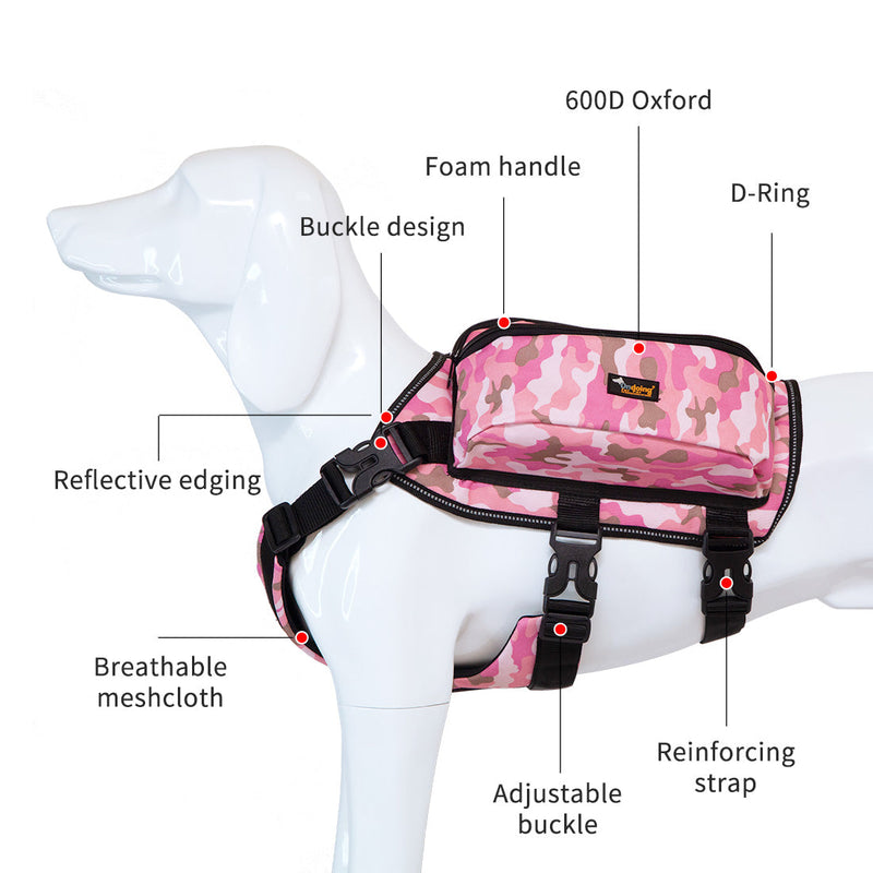 Ondoing Dog Backpack Harness Pet Carrier Saddle Bag Reflective Adjustable Outdoor Hiking