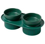 24x Ribbed Ceramic Double Pet Bowl 3pc Set