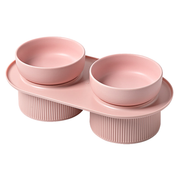 24x Ribbed Ceramic Double Pet Bowl 3pc Set