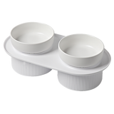 24x Ribbed Ceramic Double Pet Bowl 3pc Set